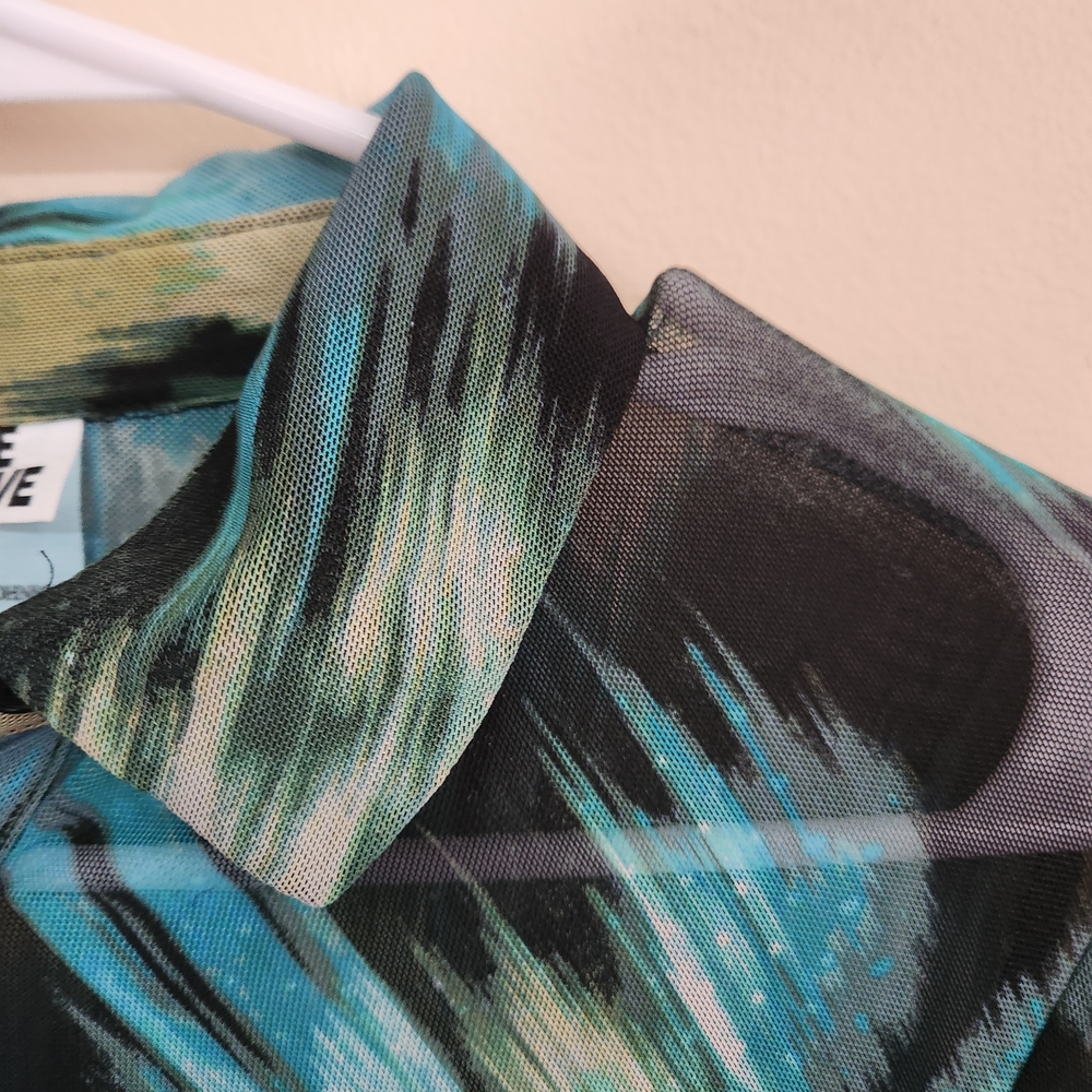 Future Collective‎ Gabriella Karefa Johnson Abstract Print Mesh Ruched Button Up - Picture 6 of 11